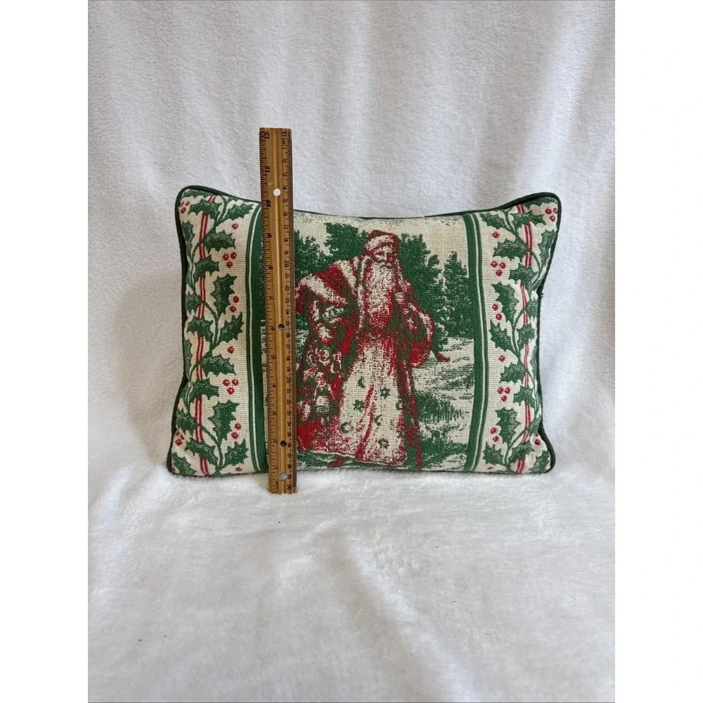 Vintage Christmas Father Christmas Santa Claus Tapestry Throw Pillow Green Red